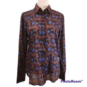 NWT J. Crew Women's Button Down Brown/Blue Perfect Shirt Sz 4